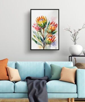 King Protea Sugarbush Watercolour Botanical Art Print - Proteas Framed Plant Wall Art 15 King Protea Sugarbush Watercolour Botanical Art Print - Proteas Framed Plant Wall Art - Image 2