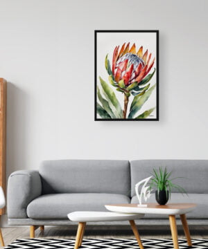 King Protea Sugarbush Watercolour Botanical Art Print - Proteas Minimalist Framed Plant Wall Art 16 King Protea Sugarbush Watercolour Botanical Art Print - Proteas Minimalist Framed Plant Wall Art - Image 3