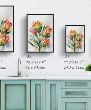King Protea Sugarbush Watercolour Botanical Art Print - Proteas Framed Plant Wall Art 17 King Protea Sugarbush Watercolour Botanical Art Print - Proteas Framed Plant Wall Art - Image 4