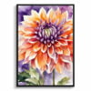 Asteraceae Watercolour Botanical Art Print - Purple and orange dahlia Framed Plant Wall Art 2 watercolour botanical print flowers purple and orange dahlia front view