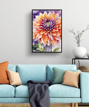 Asteraceae Watercolour Botanical Art Print - Purple and orange dahlia Framed Plant Wall Art 15 Asteraceae Watercolour Botanical Art Print - Purple and orange dahlia Framed Plant Wall Art - Image 2