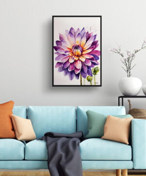 Asteraceae Watercolour Botanical Art Print - Purple and orange dahlia Minimalist Framed Plant Wall Art 15 Asteraceae Watercolour Botanical Art Print - Purple and orange dahlia Minimalist Framed Plant Wall Art - Image 2