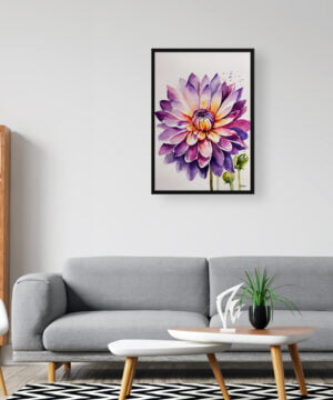 Asteraceae Watercolour Botanical Art Print - Purple and orange dahlia Minimalist Framed Plant Wall Art 16 Asteraceae Watercolour Botanical Art Print - Purple and orange dahlia Minimalist Framed Plant Wall Art - Image 3