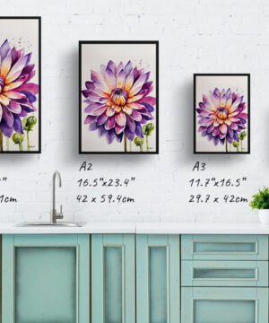 Asteraceae Watercolour Botanical Art Print - Purple and orange dahlia Minimalist Framed Plant Wall Art 17 Asteraceae Watercolour Botanical Art Print - Purple and orange dahlia Minimalist Framed Plant Wall Art - Image 4