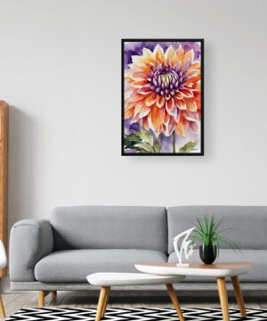 Asteraceae Watercolour Botanical Art Print - Purple and orange dahlia Framed Plant Wall Art 16 Asteraceae Watercolour Botanical Art Print - Purple and orange dahlia Framed Plant Wall Art - Image 3