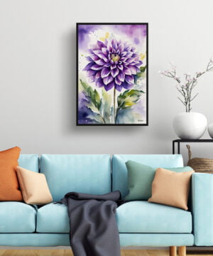 Asteraceae Watercolour Botanical Art Print - Purple dahlia Framed Plant Wall Art 15 Asteraceae Watercolour Botanical Art Print - Purple dahlia Framed Plant Wall Art - Image 2