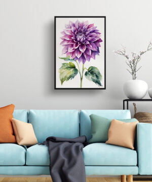 Asteraceae Watercolour Botanical Art Print - Purple dahlia Minimalist Framed Plant Wall Art 15 watercolour botanical print flowers purple dahlia minimalist living room