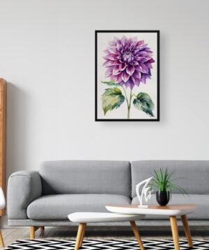 Asteraceae Watercolour Botanical Art Print - Purple dahlia Minimalist Framed Plant Wall Art 16 watercolour botanical print flowers purple dahlia minimalist office