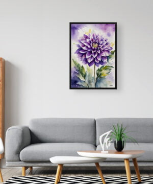 Asteraceae Watercolour Botanical Art Print - Purple dahlia Framed Plant Wall Art 16 Asteraceae Watercolour Botanical Art Print - Purple dahlia Framed Plant Wall Art - Image 3
