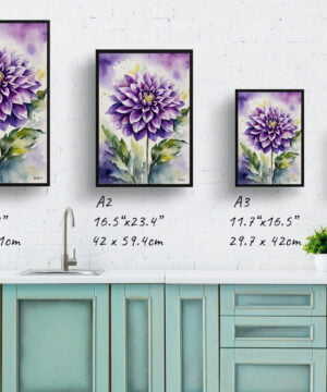 Asteraceae Watercolour Botanical Art Print - Purple dahlia Framed Plant Wall Art 17 Asteraceae Watercolour Botanical Art Print - Purple dahlia Framed Plant Wall Art - Image 4