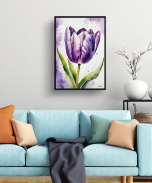 Tulipa Lady Watercolour Botanical Art Print - Purple tulip Framed Plant Wall Art 15 Tulipa Lady Watercolour Botanical Art Print - Purple tulip Framed Plant Wall Art - Image 2