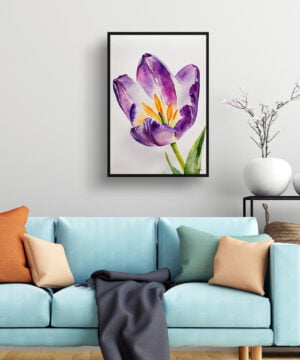 Tulipa Lady Watercolour Botanical Art Print - Purple tulip Minimalist Framed Plant Wall Art 15 Tulipa Lady Watercolour Botanical Art Print - Purple tulip Minimalist Framed Plant Wall Art - Image 2