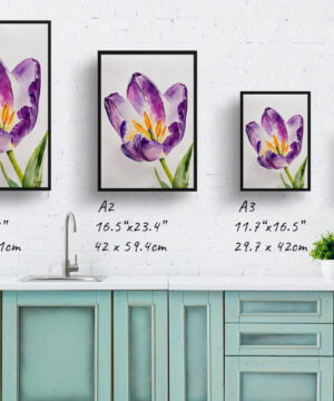 Tulipa Lady Watercolour Botanical Art Print - Purple tulip Minimalist Framed Plant Wall Art 17 Tulipa Lady Watercolour Botanical Art Print - Purple tulip Minimalist Framed Plant Wall Art - Image 4