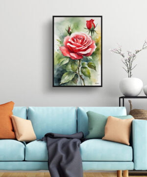 Garden Watercolour Botanical Art Print - Red rose Framed Plant Wall Art 15 Garden Watercolour Botanical Art Print - Red rose Framed Plant Wall Art - Image 2