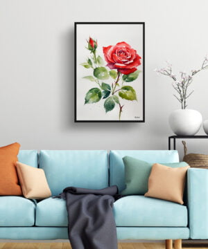 Garden Watercolour Botanical Art Print - Red rose Minimalist Framed Plant Wall Art 15 Garden Watercolour Botanical Art Print - Red rose Minimalist Framed Plant Wall Art - Image 2