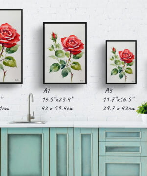 Garden Watercolour Botanical Art Print - Red rose Minimalist Framed Plant Wall Art 17 Garden Watercolour Botanical Art Print - Red rose Minimalist Framed Plant Wall Art - Image 4