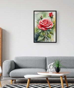 Garden Watercolour Botanical Art Print - Red rose Framed Plant Wall Art 16 Garden Watercolour Botanical Art Print - Red rose Framed Plant Wall Art - Image 3