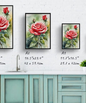 Garden Watercolour Botanical Art Print - Red rose Framed Plant Wall Art 17 Garden Watercolour Botanical Art Print - Red rose Framed Plant Wall Art - Image 4