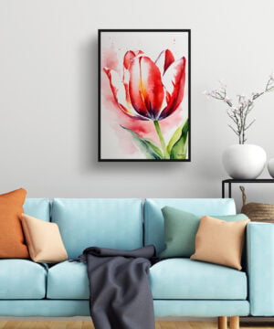 Tulipa Watercolour Botanical Art Print - Red tulip Framed Plant Wall Art 15 Tulipa Watercolour Botanical Art Print - Red tulip Framed Plant Wall Art - Image 2