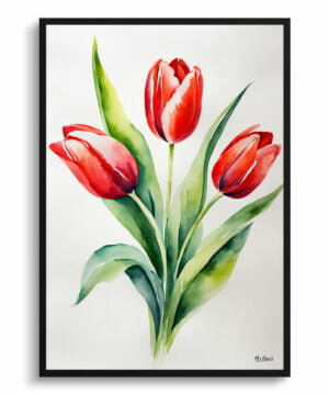 Tulipa Watercolour Botanical Art Print - Red tulip Minimalist Framed Plant Wall Art