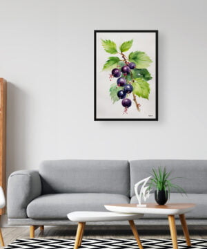 Blackcurrant Watercolour Botanical Art Print - Ribes Nigrum Cassissima Noiroma Minimalist Framed Plant Wall Art 16 Blackcurrant Watercolour Botanical Art Print - Ribes Nigrum Cassissima Noiroma Minimalist Framed Plant Wall Art - Image 3