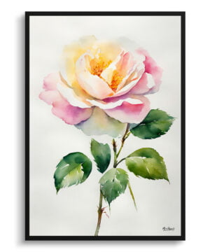 Rose Watercolour Botanical Art Print - Rosa Madame Alfred Carriére Minimalist Framed Plant Wall Art