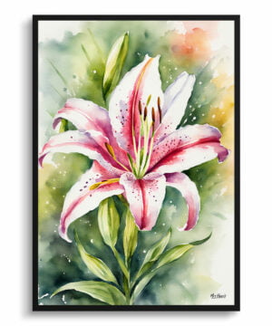 Stargazer lily (Lilium orientalis) Watercolour Botanical Art Print - Framed Plant Wall Art