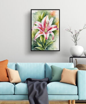 Stargazer lily (Lilium orientalis) Watercolour Botanical Art Print - Framed Plant Wall Art 15 Stargazer lily (Lilium orientalis) Watercolour Botanical Art Print - Framed Plant Wall Art - Image 2