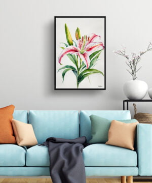 Stargazer lily (Lilium orientalis) Minimalist Watercolour Botanical Art Print - Framed Plant Wall Art 15 Stargazer lily (Lilium orientalis) Minimalist Watercolour Botanical Art Print - Framed Plant Wall Art - Image 2