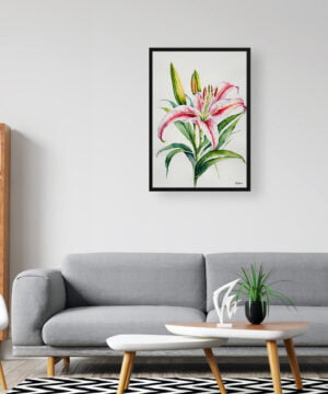 Stargazer lily (Lilium orientalis) Minimalist Watercolour Botanical Art Print - Framed Plant Wall Art 16 Stargazer lily (Lilium orientalis) Minimalist Watercolour Botanical Art Print - Framed Plant Wall Art - Image 3