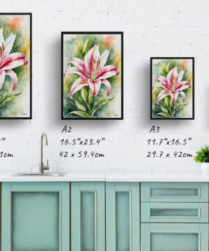 Stargazer lily (Lilium orientalis) Watercolour Botanical Art Print - Framed Plant Wall Art 17 Stargazer lily (Lilium orientalis) Watercolour Botanical Art Print - Framed Plant Wall Art - Image 4
