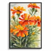 African Marigold Watercolour Botanical Art Print - Tagetes Cinnabar Framed Plant Wall Art 1 watercolour botanical print flowers tagetes cinnabar front view