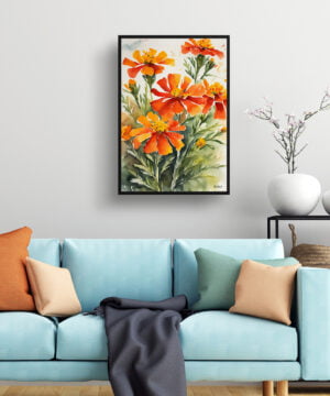 African Marigold Watercolour Botanical Art Print - Tagetes Cinnabar Framed Plant Wall Art 15 African Marigold Watercolour Botanical Art Print - Tagetes Cinnabar Framed Plant Wall Art - Image 2