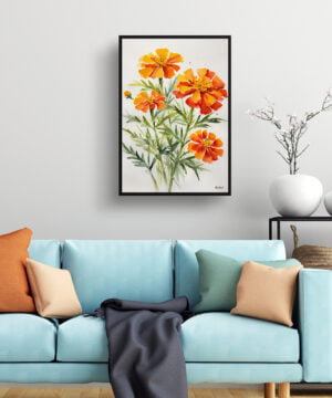 African Marigold Watercolour Botanical Art Print - Tagetes Cinnabar Minimalist Framed Plant Wall Art 15 African Marigold Watercolour Botanical Art Print - Tagetes Cinnabar Minimalist Framed Plant Wall Art - Image 2