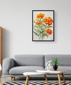 African Marigold Watercolour Botanical Art Print - Tagetes Cinnabar Minimalist Framed Plant Wall Art 16 African Marigold Watercolour Botanical Art Print - Tagetes Cinnabar Minimalist Framed Plant Wall Art - Image 3