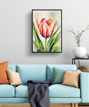Tulip Watercolour Botanical Art Print - Tulipa Salmon Impression Framed Plant Wall Art 15 Tulip Watercolour Botanical Art Print - Tulipa Salmon Impression Framed Plant Wall Art - Image 2