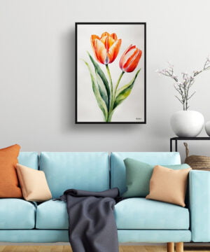 Tulip Watercolour Botanical Art Print - Tulipa Salmon Impression Minimalist Framed Plant Wall Art 15 Tulip Watercolour Botanical Art Print - Tulipa Salmon Impression Minimalist Framed Plant Wall Art - Image 2