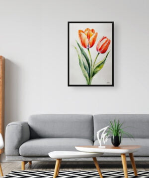 Tulip Watercolour Botanical Art Print - Tulipa Salmon Impression Minimalist Framed Plant Wall Art 16 Tulip Watercolour Botanical Art Print - Tulipa Salmon Impression Minimalist Framed Plant Wall Art - Image 3