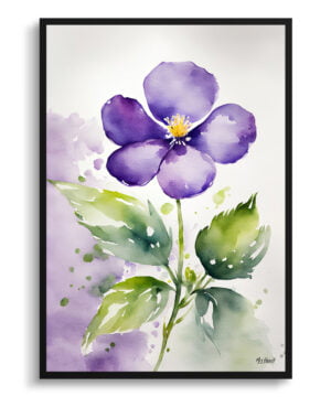 Violet Watercolour Botanical Art Print - Viola Odorata Framed Plant Wall Art