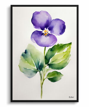 Violet Watercolour Botanical Art Print - Viola Odorata Minimalist Framed Plant Wall Art