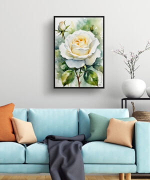 Alba Watercolour Botanical Art Print - White rose Framed Plant Wall Art 15 Alba Watercolour Botanical Art Print - White rose Framed Plant Wall Art - Image 2