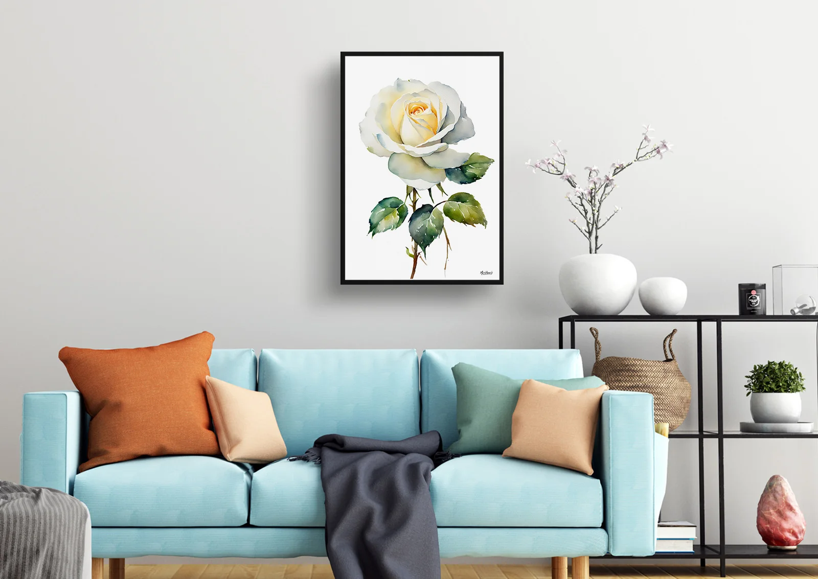 Alba Watercolour Botanical Art Print - White rose Minimalist Framed Plant Wall Art 4 Alba Watercolour Botanical Art Print - White rose Minimalist Framed Plant Wall Art - Image 2