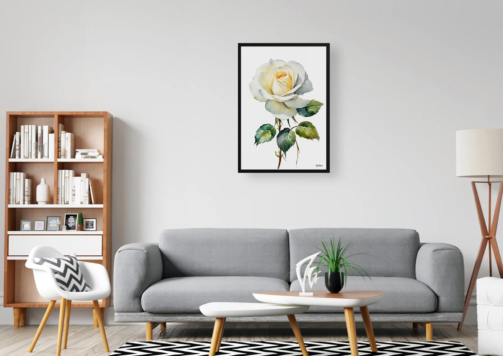 Alba Watercolour Botanical Art Print - White rose Minimalist Framed Plant Wall Art 5 Alba Watercolour Botanical Art Print - White rose Minimalist Framed Plant Wall Art - Image 3