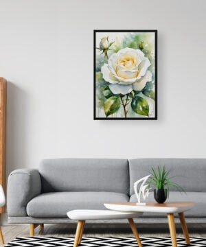 Alba Watercolour Botanical Art Print - White rose Framed Plant Wall Art 16 Alba Watercolour Botanical Art Print - White rose Framed Plant Wall Art - Image 3