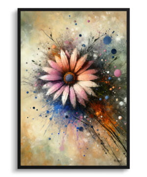 African Daisies (Gazania) Oil Painting Style Art Print - Whimsical Painting Framed Plant Wall Art