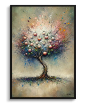 Apple tree (Malus Domestica) Oil Painting Style Art Print - Whimsical Painting Framed Plant Wall Art