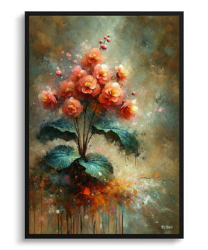 Begonia Inferno (Begonia) Oil Painting Style Art Print - Whimsical Painting Framed Plant Wall Art