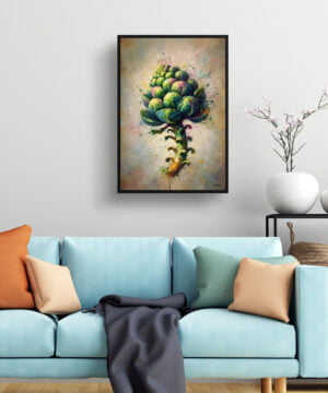 Brassica Oleracea (Brussel Sprouts) Oil Painting Style Art Print - Whimsical Painting Framed Plant Wall Art 15 Brassica Oleracea (Brussel Sprouts) Oil Painting Style Art Print - Whimsical Painting Framed Plant Wall Art - Image 2