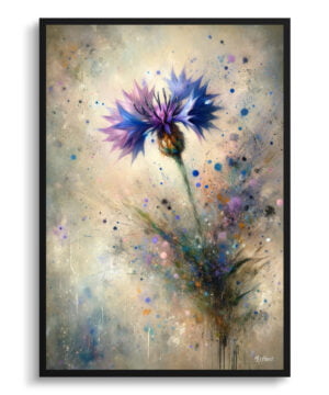 Cornflower (Centaurea cyanus) Oil Painting Style Art Print - Whimsical Painting Framed Plant Wall Art