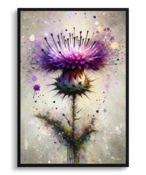 Cotton thistle (Onopordum) Oil Painting Style Art Print - Whimsical Painting Framed Plant Wall Art